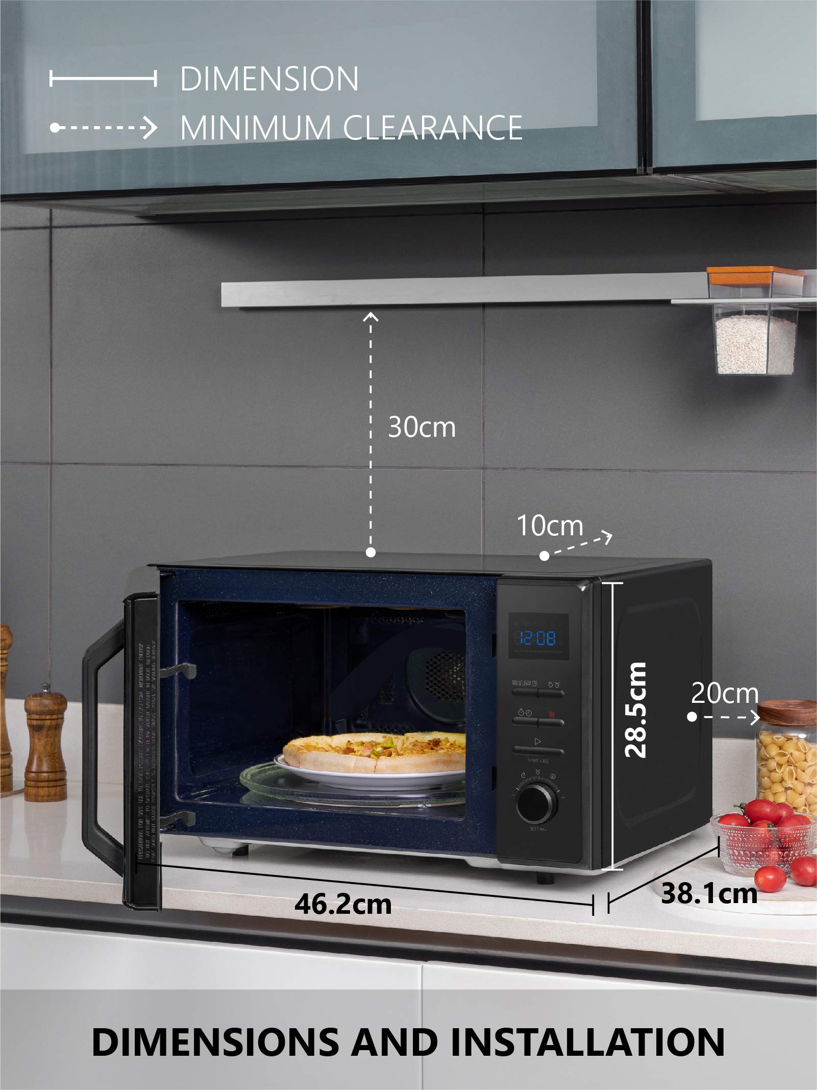 Toshiba Four à micro-ondes 950 W 25 L avec cavité en émail facile à nettoyer, plateau tournant à mémoire de position, convection 2250 W et grille croustillante 1150 W – Noir – MW2-AC25TF(BK)