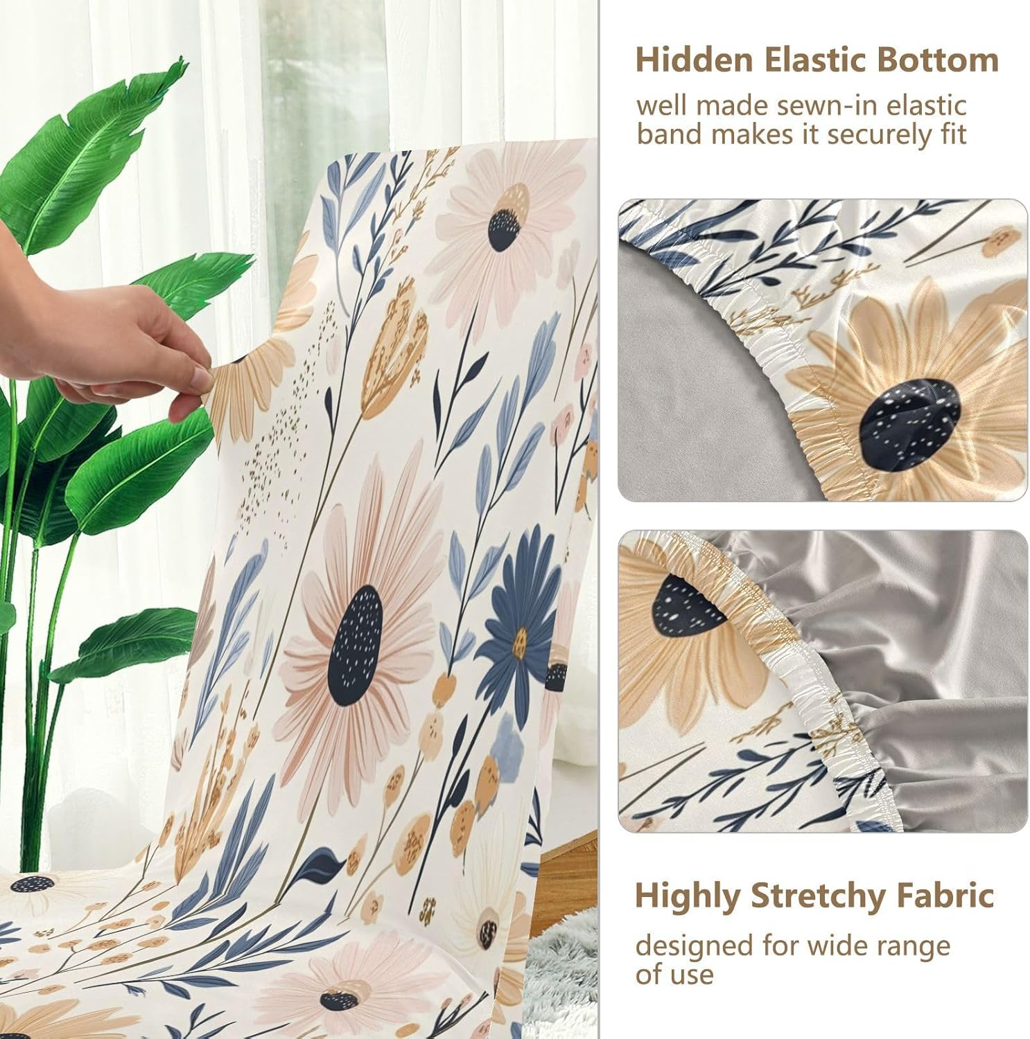 ALAZA Chair Covers for Dining Room, Natural Colors Daisy Floral Field Stretch Chair Cover Sets Chair Protector Removable Washable for Ktichen Restaurant Hotel