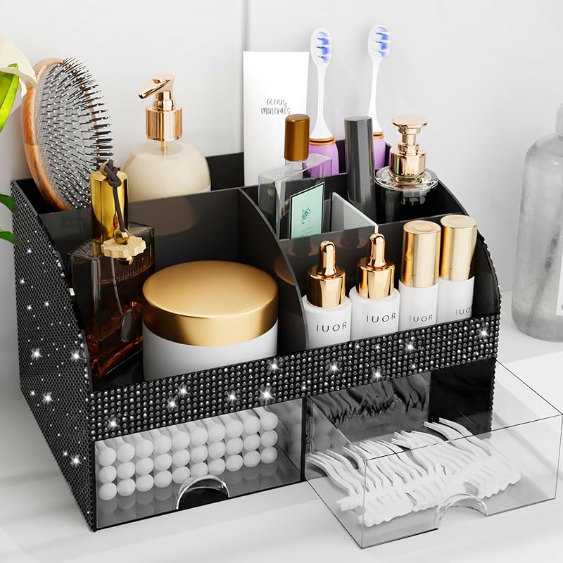 Organizador de maquiagem com gavetas COMFYROOM, acabamento Bling Black, Pacote com 1