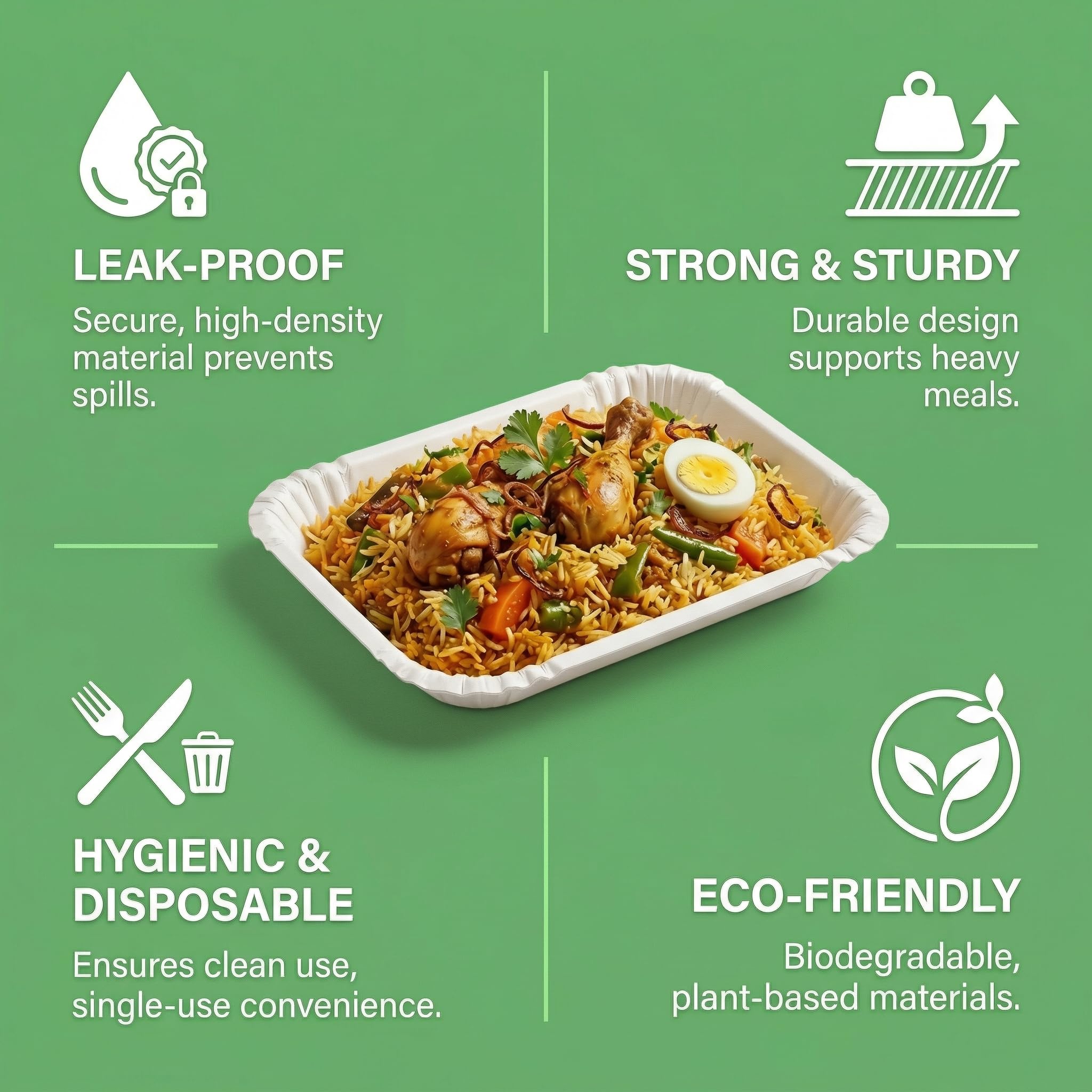 Eco Mary Disposable Paper Plates | 11×9 Inch - Pack of 50 | Rectangular Eco-Friendly Disposable Plates Big Size for Snacking & Everyday Use | Perfect for Parties, Picnics & Festive Occasions 4