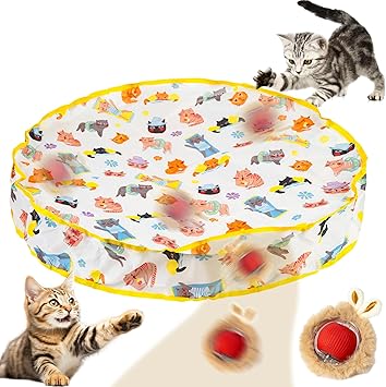 Interactive Cat Toys, Fast Rolling Ball in Play Mat, Automatic Motion Activated Moving Ball Hide and Seek Mouse Catching Game (White)