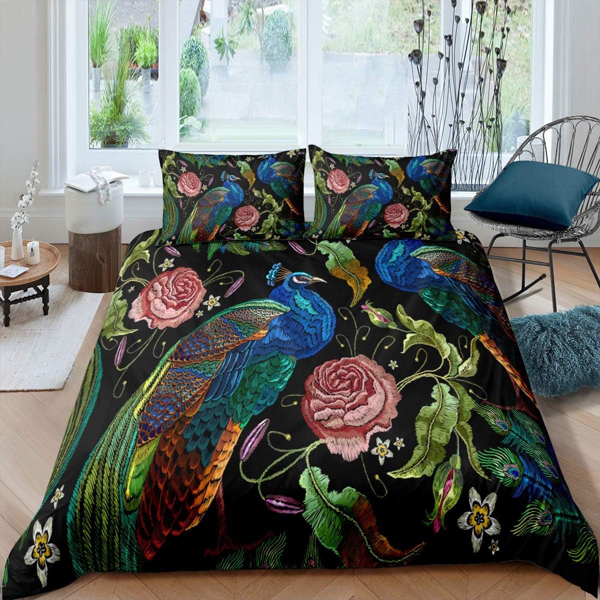 Erosebridal Peacock Comforter Cover Queen Size Vintage