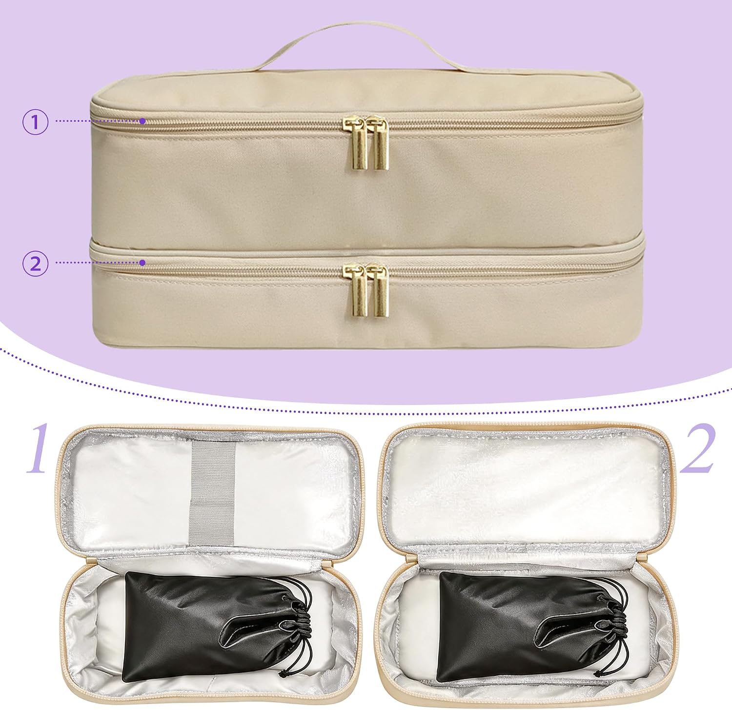 Lockable Sex Toy Storage Bag Lockable Sex Toy Box with Dual Combination Locks & 2 Black Drawstring Bags (13.4 x 5.51 x 6.3 in)-Champagne