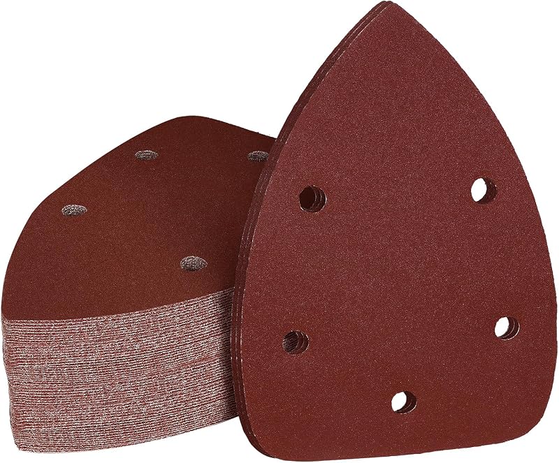 60 Grit Mouse Sander Sandpaper, Jamiikury 5 Hole Detail Sander Sandpaper Palm Sander Paper Mouse Sanding Pads Hook and Loop Sanding Sheets - Pack of 50