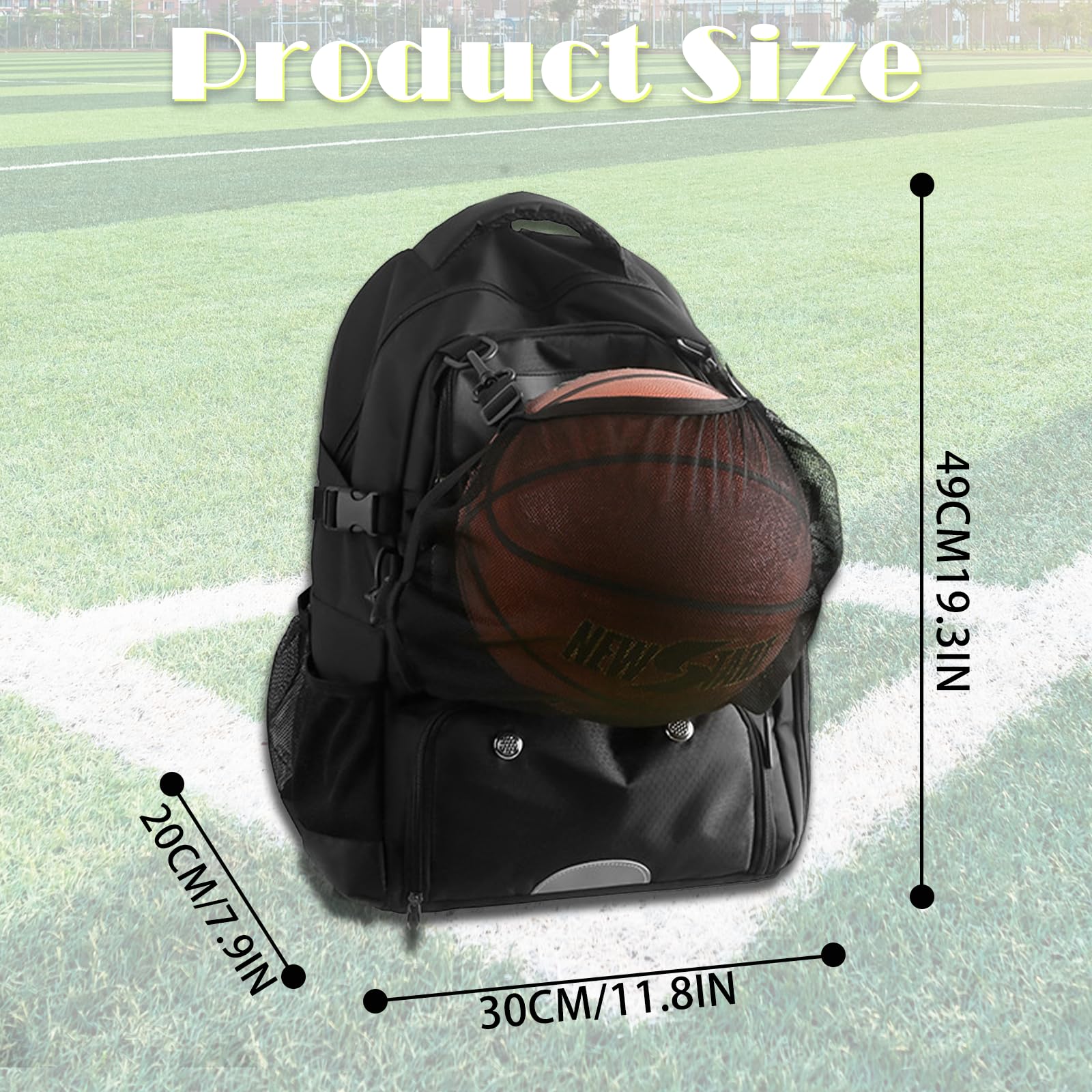 Sac à Dos de Basket-Ball, Sac à Dos avec Compartiment Ballon, Compartiment Chaussures, Capacité 30L, Léger et Respirant, pour Hommes et Femmes Adolescents, Basketball, Football, Noir