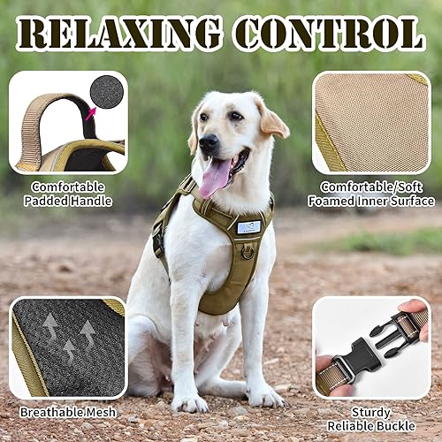 Miniatura 2 de EVERFINE Arnés táctico para perro, chaleco ajustable sin tirones para perro, con arnés reflectante Hanlde resistente, suave acolchado, transpirable,