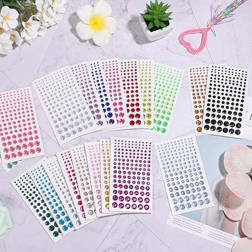 Miniatura 8 de 2800 calcomanías de diamantes de imitación autoadhesivas en 20 colores, 6 tamaños, joyas para cuerpo, cara, cabello y manualidades (345680.394 in)