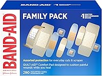 BAND-AID Family Variety Pack: 280 Sterile Flexible Sheer & Clear Bandages, 5 Sizes for Cuts, Scrapes, Burns
