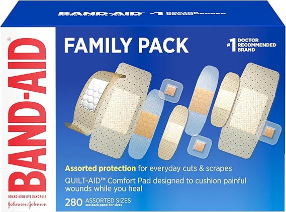 BAND-AID Brand Adhesive Bandages Family Variety Pack, Sheer & Clear Flexible Sterile Individually Wrapped Strips & Spots, First Aid Wound Care for Minor Cuts, Scrapes, Burns, 5 Sizes, 280 ct