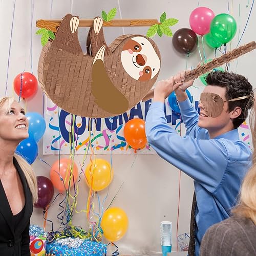 Vista 77 de Piñatas de perezoso para fiesta de cumpleaños, piñata de animales con palo, venda, confeti para adultos, cumpleaños, baby shower, suministros