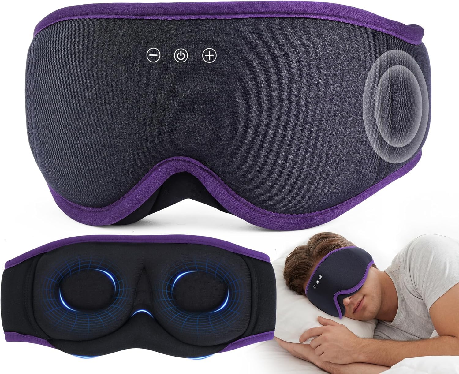 LC-dolida Schlafmaske mit Kopfhörer Bluetooth V5.4, 3D Schlafkopfhörer Atmungsaktive für Frauen Herren,Augenmaske Baumwolle Waschbar Schlafbrille mit Mikrofon für Reisen/Nickerchen/Yoga/Meditation