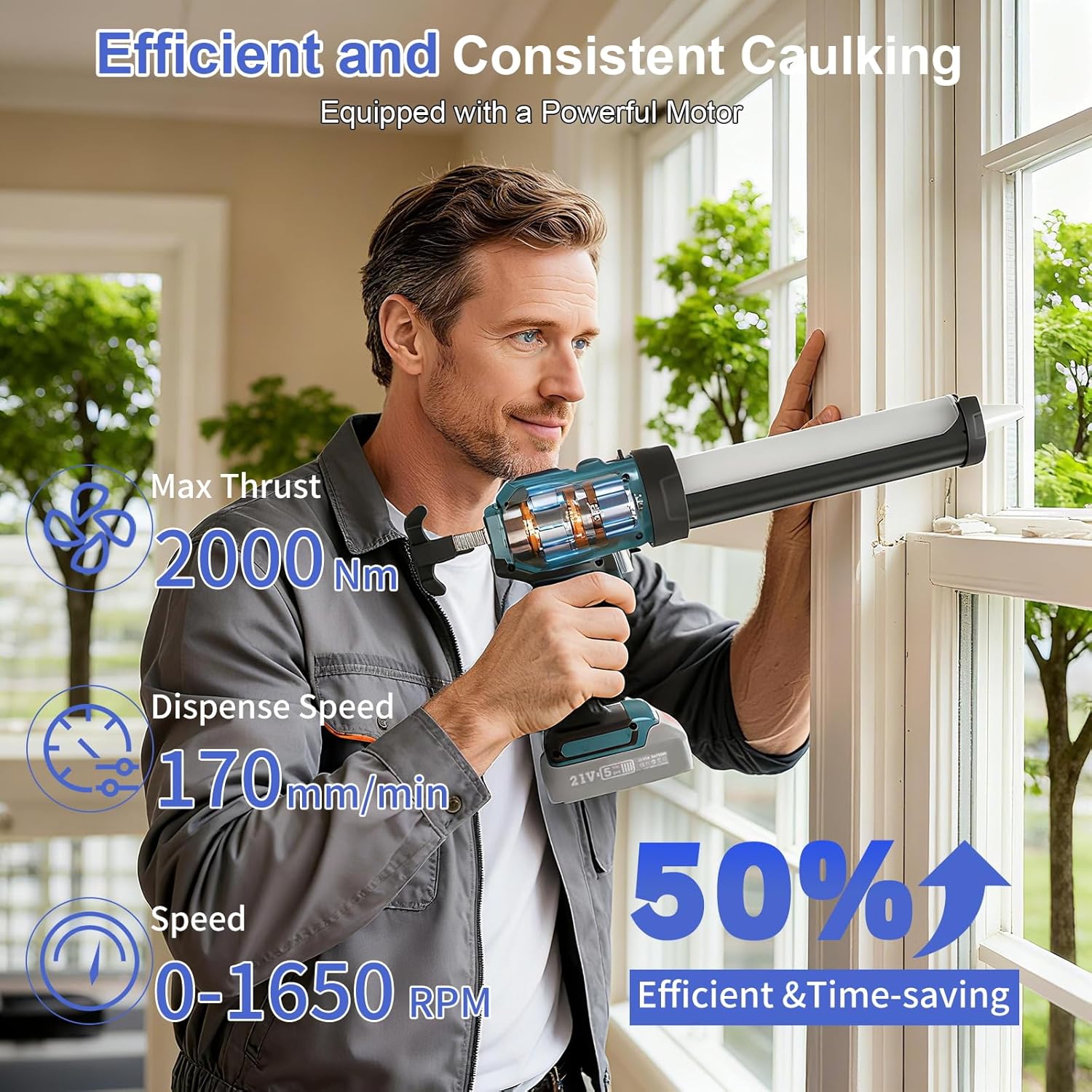 Electric Caulking Gun Compatible with Makita Battery, Cordless Caulk Gun with LED Light, 4 Adjustable Speeds, 10OZ/300ML Caulk Gun for Filling, Sealing (Battery Not Included)