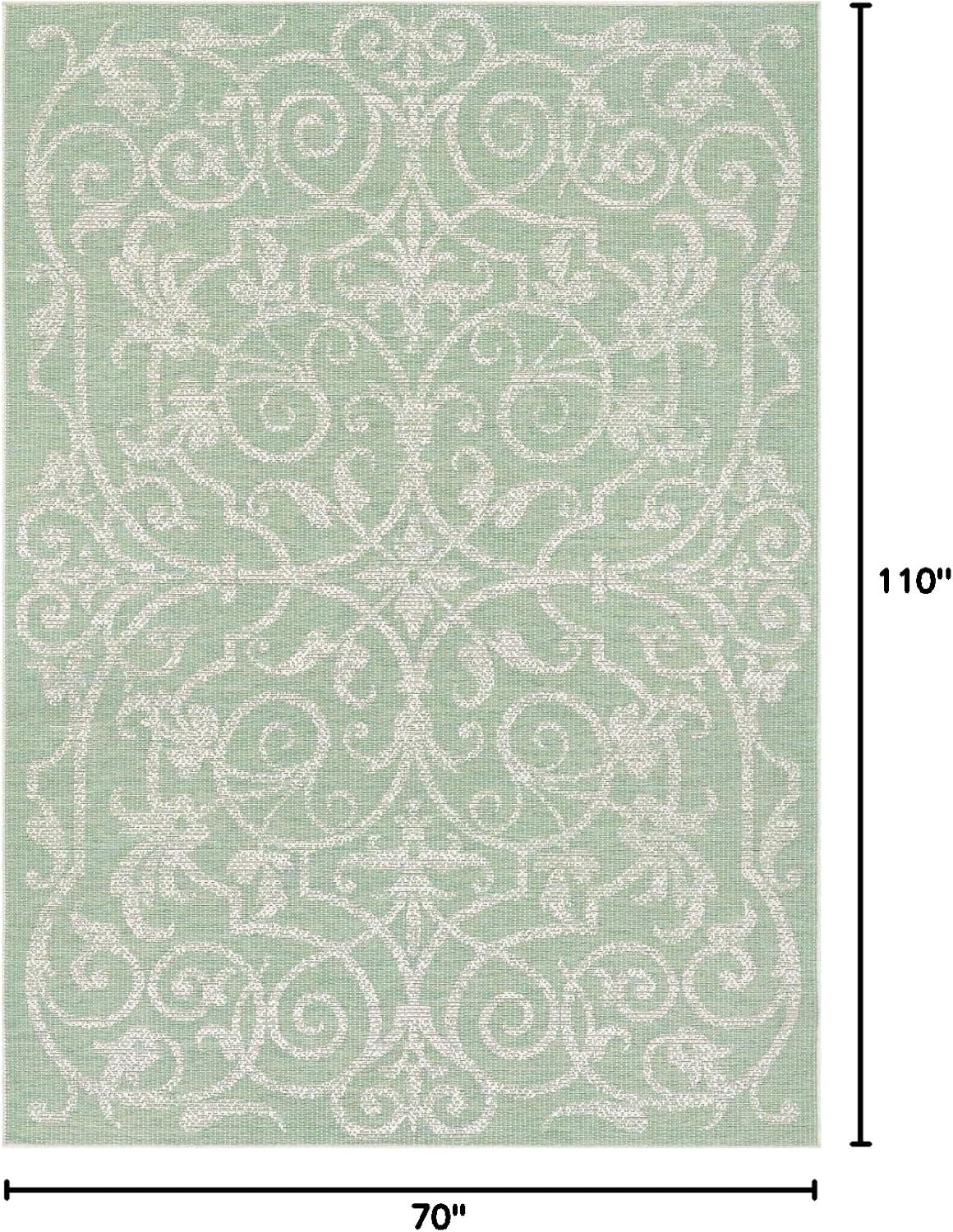 Couristan Monaco Indoor Outdoor Area Rug - Summer Quay 5'10" x 9'2" in Ivory Light Green Flatweave Rug, Hose Washable, Pet Friendly, Patio and Home Decor
