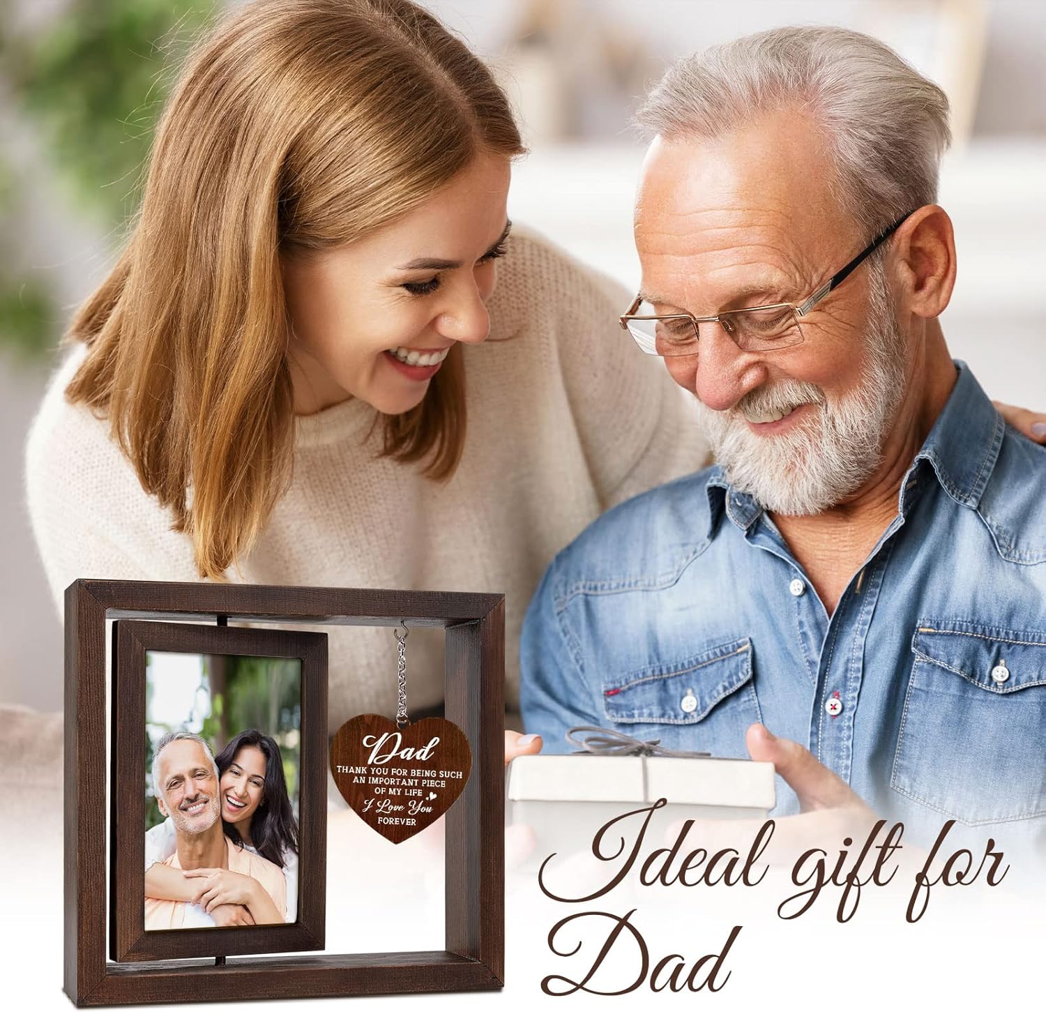Size 4x6 Color Brown Fathers Day Birthday Gifts for Dad, Dad Gifts Wood Rotating Picture Frame, Dads Birthday Gift, Gift for Dads Father Daddy from Daughter Son, Dad Frame Fits 4x6 In Photo