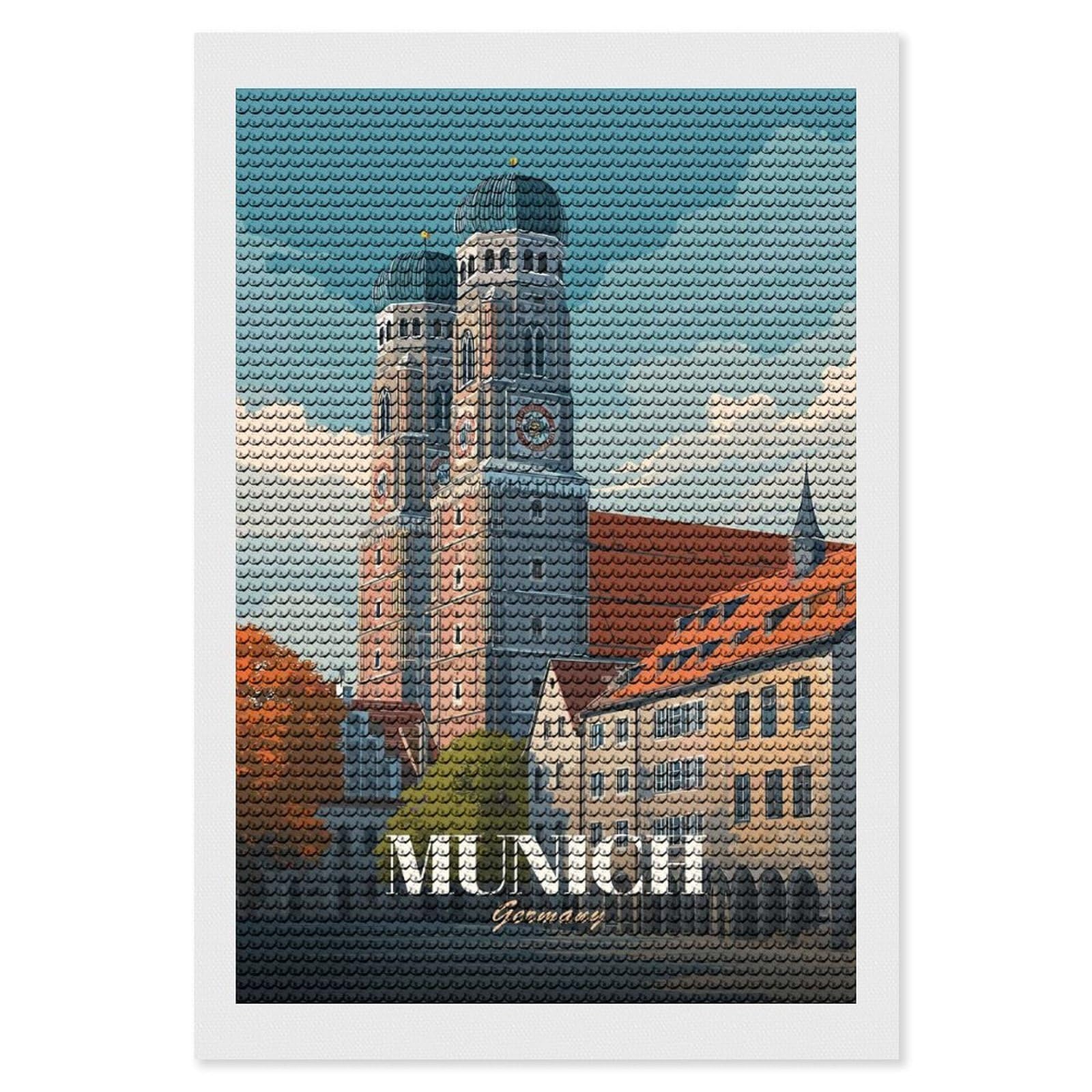 Junmoney Munich Germany Travel Diamond Painting Canvas Set 8"x12", Satisfying Creative Project, Easy to Follow Symbols, Fun Craft Experience