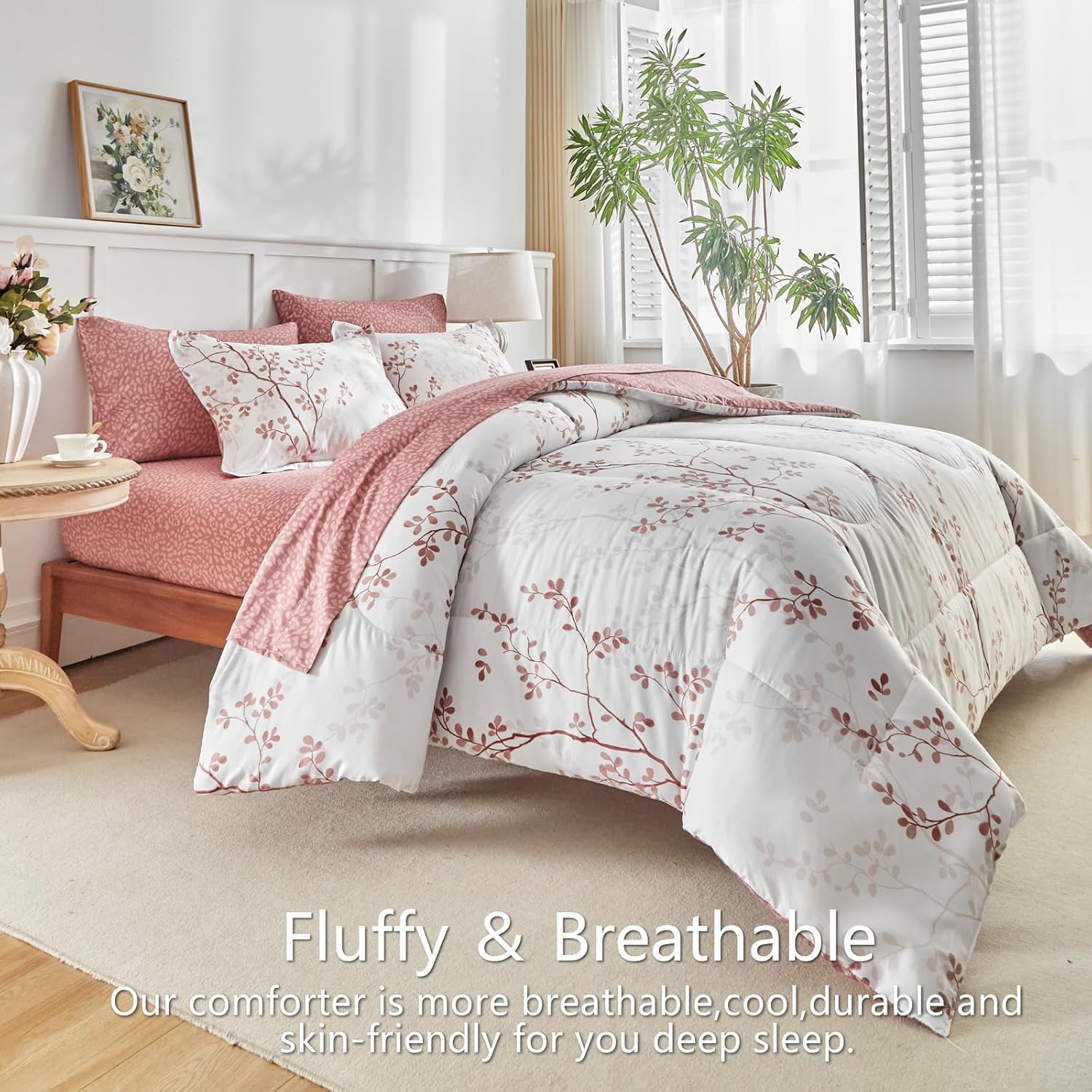 AIKASY Twin Comforter Set 6 Pieces- Soft Microfiber, Reversible Cute Floral Bedding Comforter Sets (1 Comforter, 2 Pillow Shams, 1 Flat Sheet, 1 Fitted Sheet, 2 Pillowcases) - Image 3