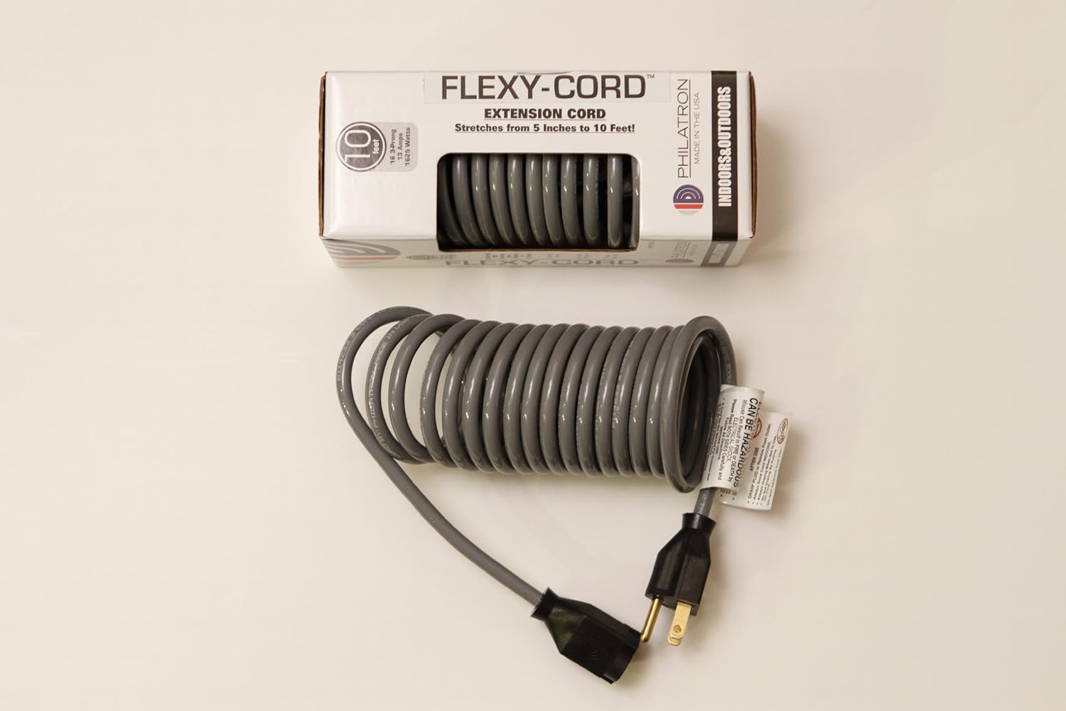 Flexy Coiled Extension Cord 16 Gauge 13 Amps - Extends from 5 in. to 10 Ft.