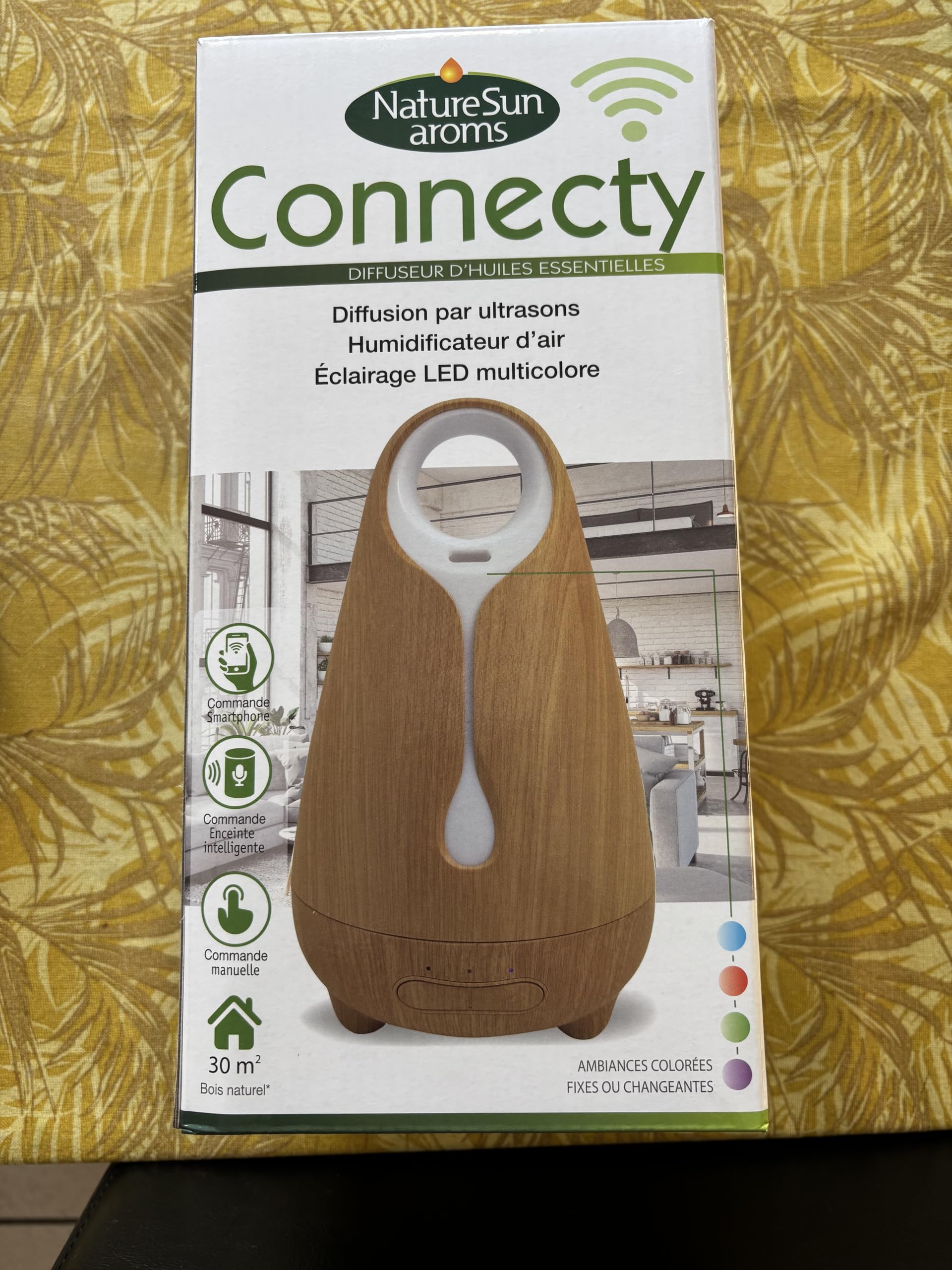 Diffuseur Connecty bois naturel humidificateur air et aromathérapie maison