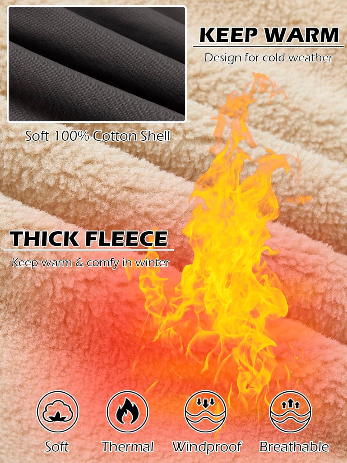 NAVEKULL Men's Warm Winter Jacket Thick Cotton Fleece Lined Work Coat Thermal Lapel Sherpa Cargo Trucker Jacket - Image 4