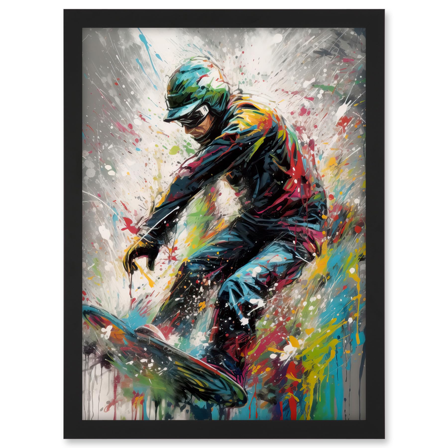 Artery8 Snowboarding Extreme Sport Athlete Paint Splat Artwork Framed A3 Wall Art Print