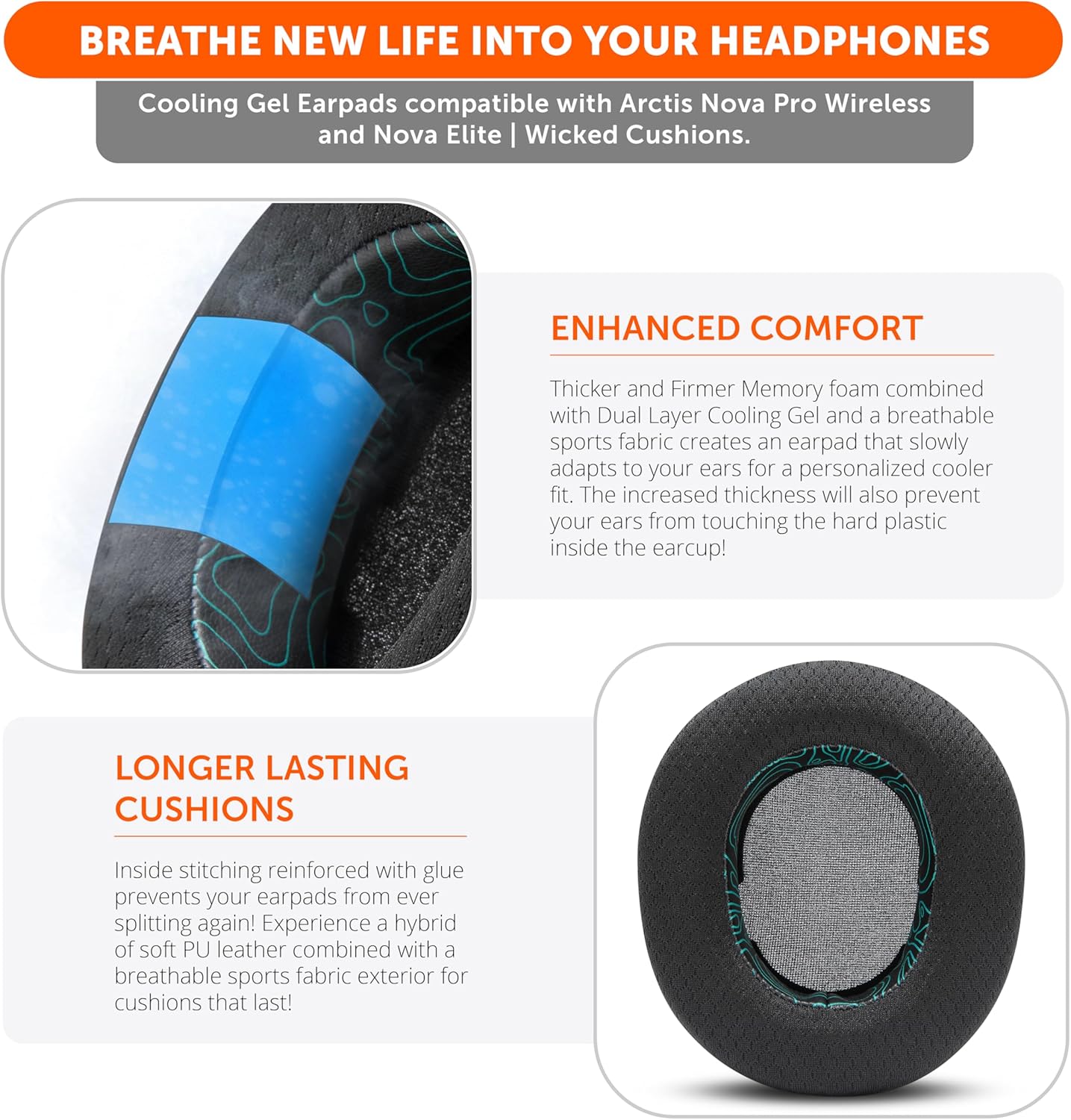 WC Freeze Nova Pro Wireless - Cooling Gel Earpads for Arctis Nova Pro Wireless & Nova Elite (Doesn’t Fit Other Models), by Wicked Cushions, Extra Thick & Comfortable | Midnight FrankP