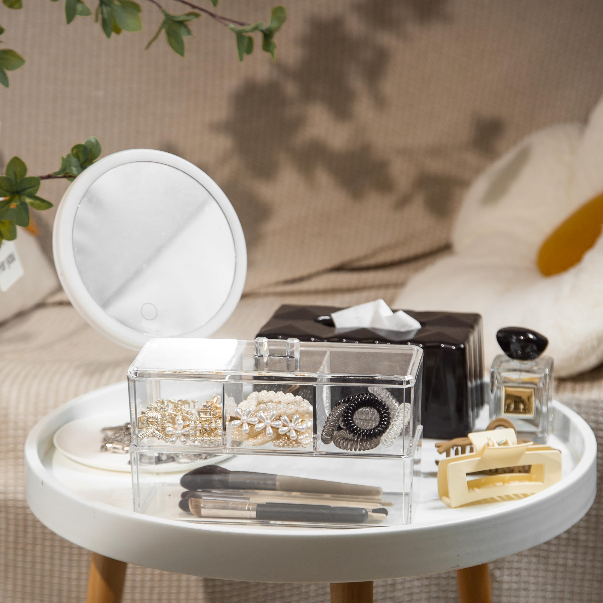 Organizador de accesorios para el cabello de 2 capas para niñas, organizador acrílico para diadema, lazos, pinza para el cabello, organización de hisopos de algodón, soporte para clip para el 7