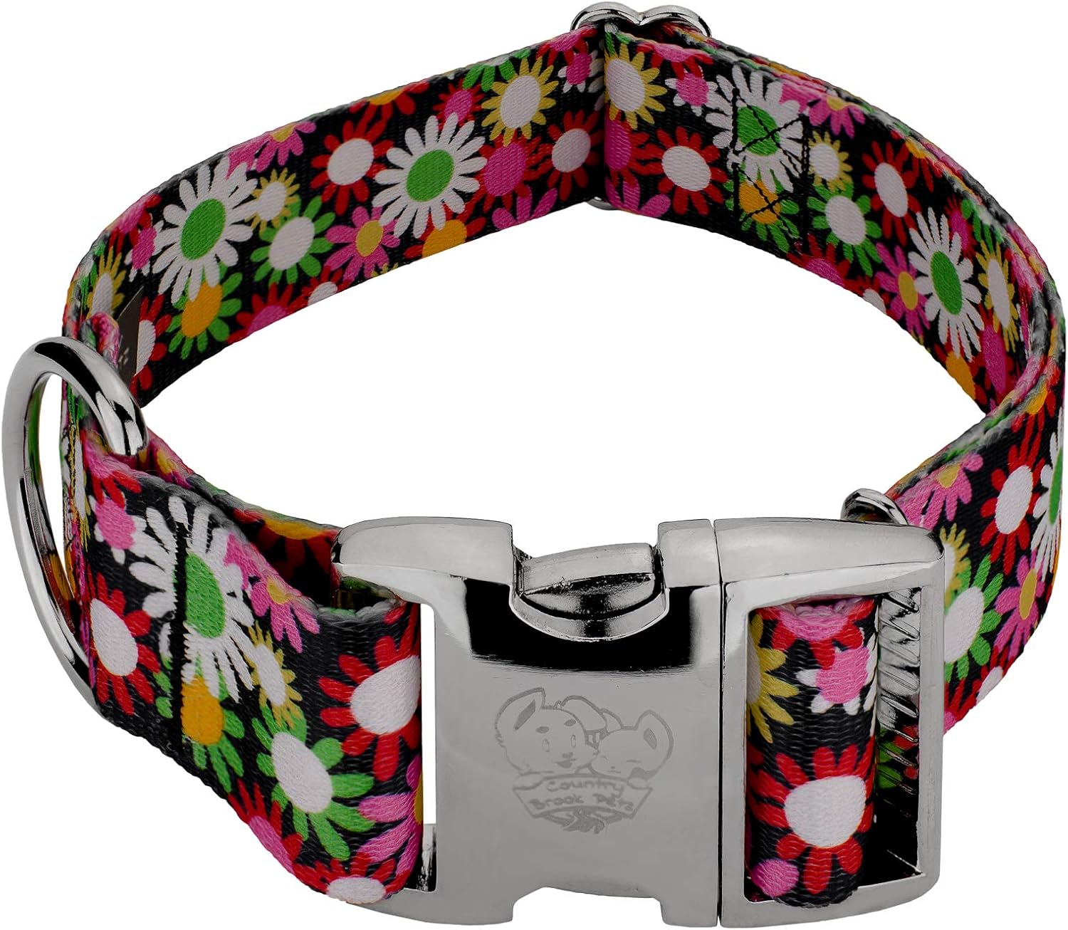 Country Brook Petz - HossFit Jr Wide Premium Dog Collar - Floral Collection Featuring Charming Designs (Vintage Roses, Medium)