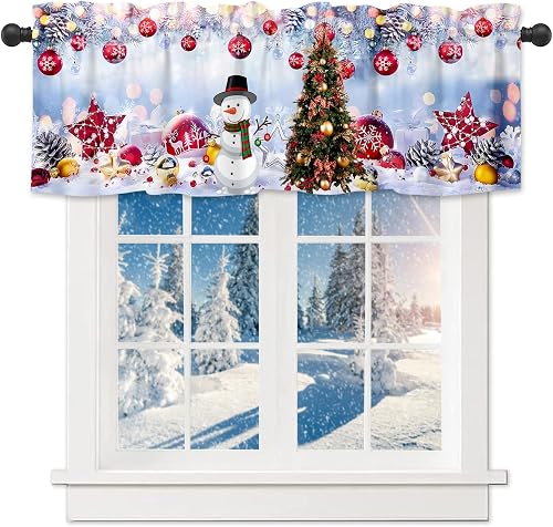 Nextchange Christmas Window Valances Snowflake Snowman with Christmas Tree Valan