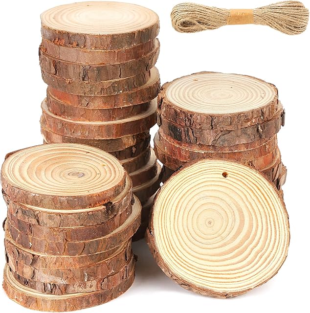 VGOODALL Wood Slices, 36 Pcs 7-8 cm Natural Unfinished Wooden Circles Wooden Rounds for Art Creation DIY Crafts Wedding Decorations Christmas Ornaments