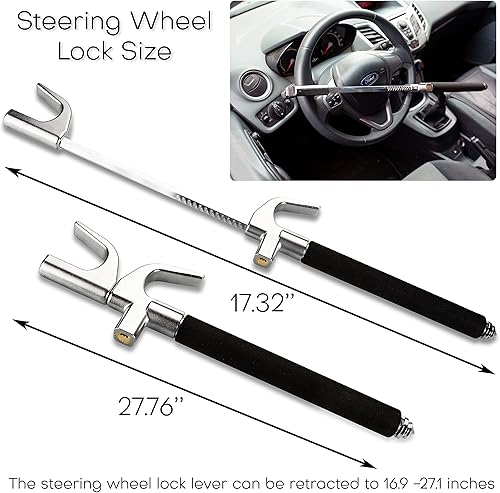 Miniatura 3 de Zento - Cerradura universal para volante  Cerradura segura antirrobo para automóvil  Longitud ajustable doble gancho retráctil prevención de robos