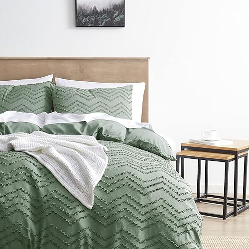 Miniatura 3 de Nestl Juego de funda de edredón tamaño individual, funda de edredón bohemia tamaño individual, 2 piezas copetudas, funda de edredón verde doble