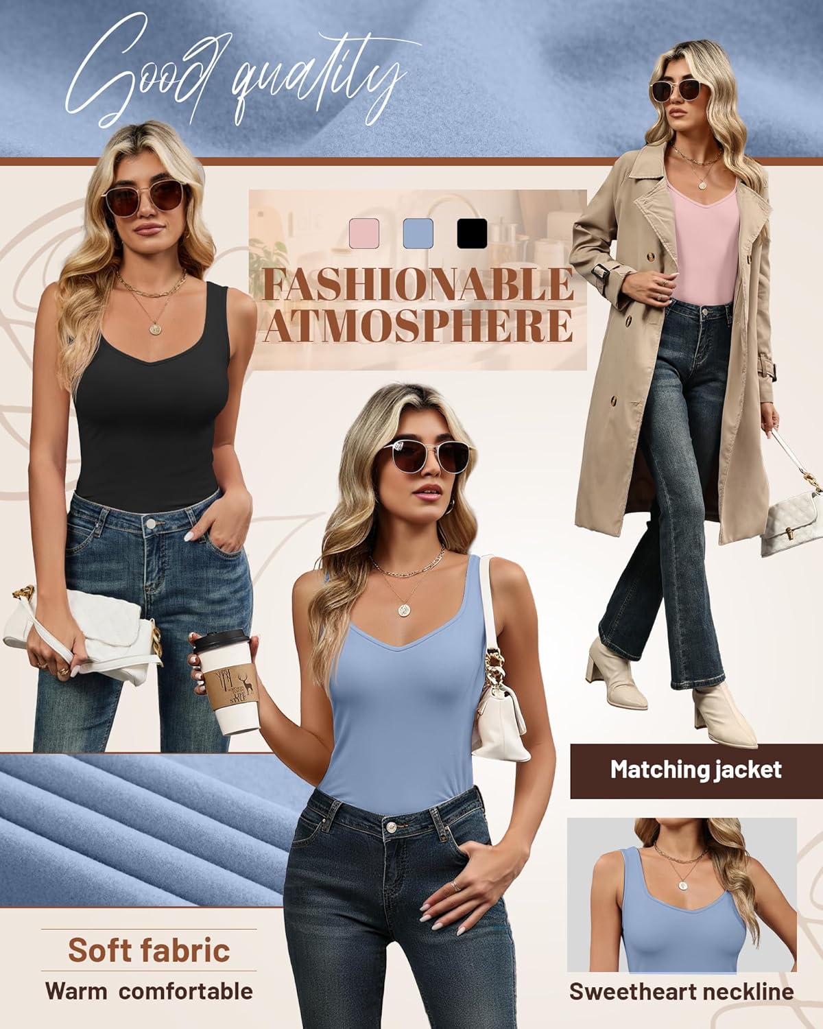 3 Pack Women's Thermal Tank Tops Sleeveless Fleece Underwear Tops Sweetheart Neck Camisole Warm Base Layer - Image 5