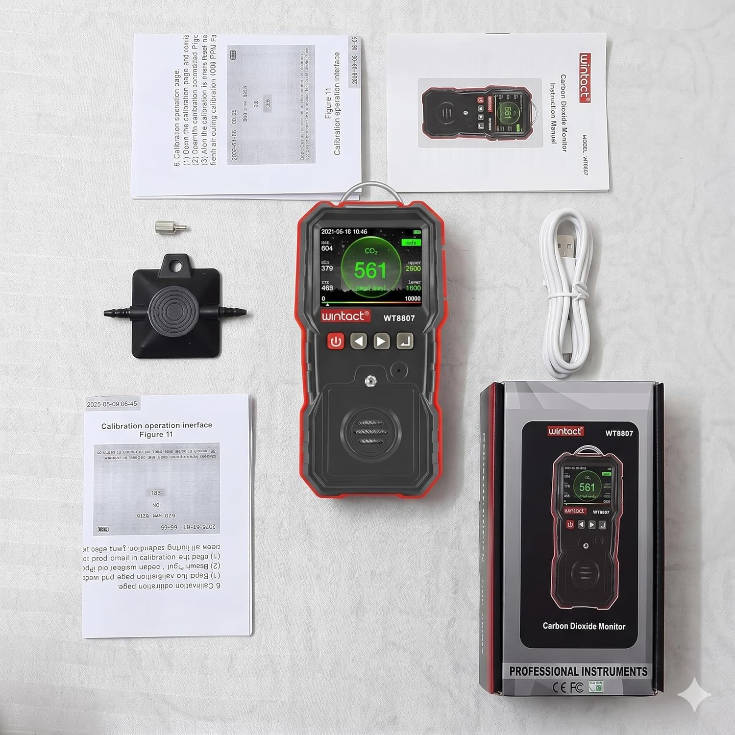 Wintact WT8807 Carbon Dioxide Meter | CO2 Detector, Measuring Range 0~10000μmol/mol with Data-Logging and Review Function of Upto 7605 Data Points (Gas Sampling Pump Included)-image-41