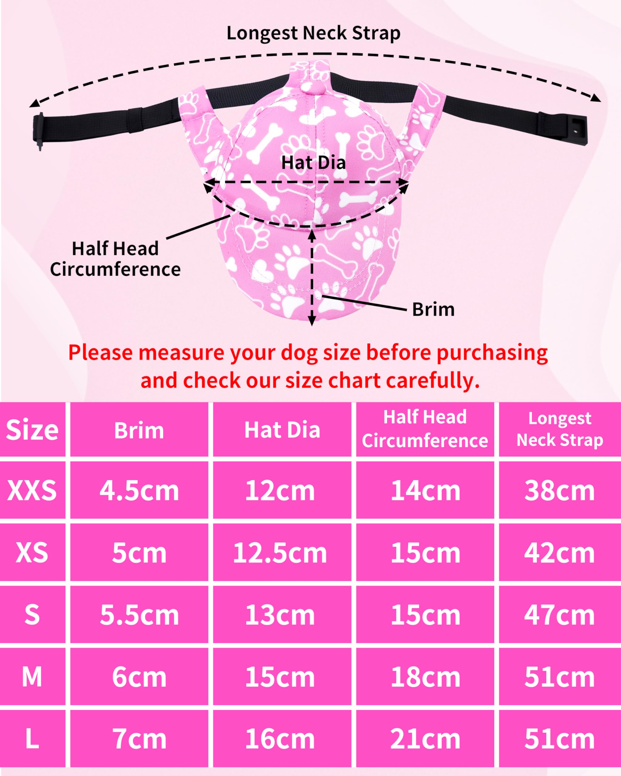 BIPY Dog Sun Hat Dog Baseball Cap with Ear Hole Puppy Sun Visor Cap with Adjustable Neck Strap for Dogs Outdoor Sport Walking Travelling Sun Protect Hat For doggy-Pink&M - Image 2