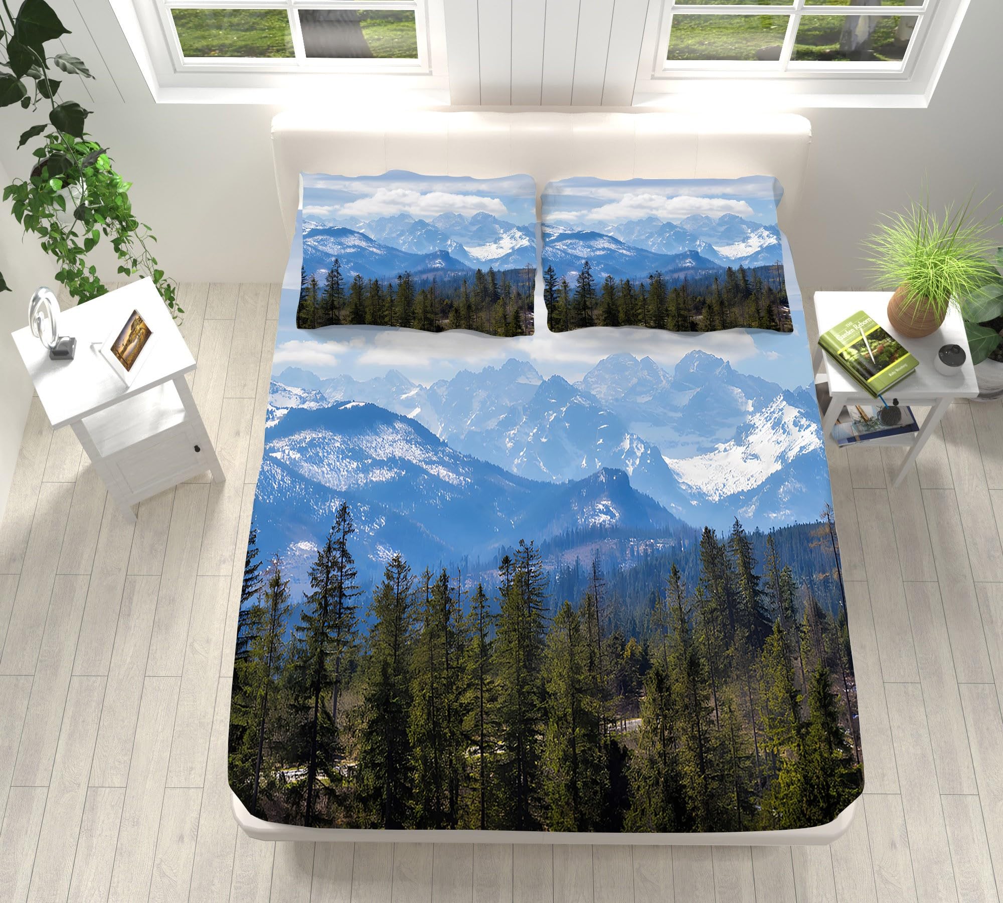 Drap housse montagne enneigée ajustable lavable 180x200