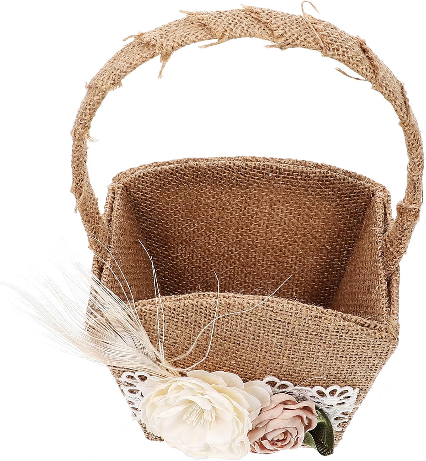 HOMSFOU Wedding Flower Girl Basket Rustic Linen Basket with Decorative Bow Knot, Delicate Petal Holder for Wedding Ceremony and Party Supplies