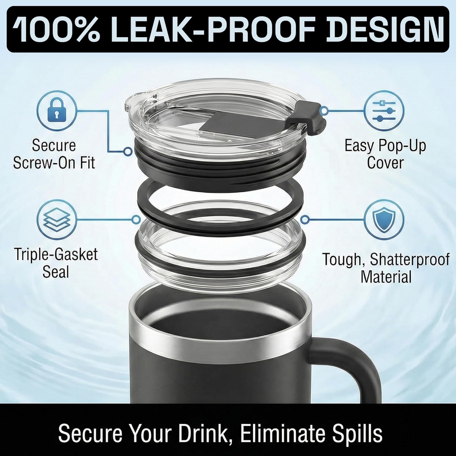 Beast 42 oz Tumbler with Handle Stainless Steel Vacuum Insulated Coffee Ice Cup Double Wall Travel Flask (Matte Black) - Image 4