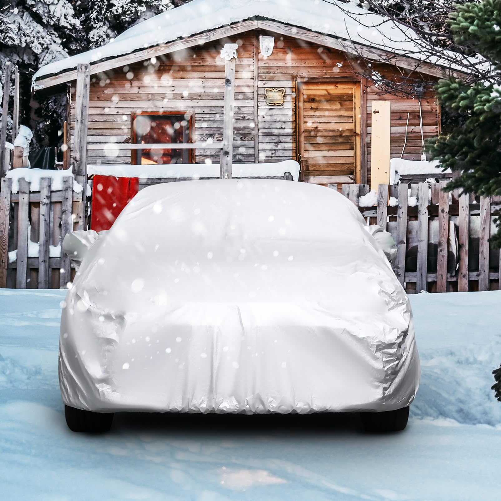ULTECHNOVO 170t Outdoor Car Cover XL Silver Coated Protector for Snow Wind Protection Versatile Weather Automobile Cover for — view 7