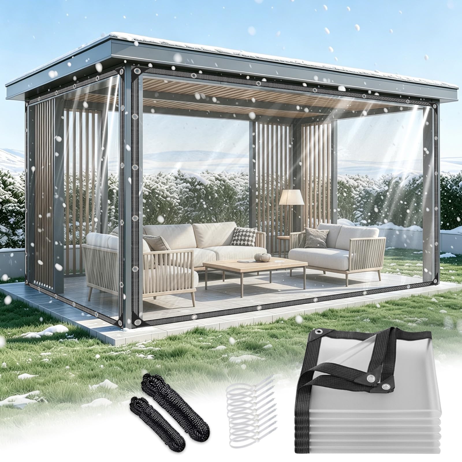 14 MIL Clear Vinyl Tarp 4x6 ft Heavy Duty Clear Tarp Tear-Resistant Reinforced Edges Rustproof Grommets Windproof Waterproof Cover for Porch Patio Greenhouse Chicken Coop Outdoor Garden