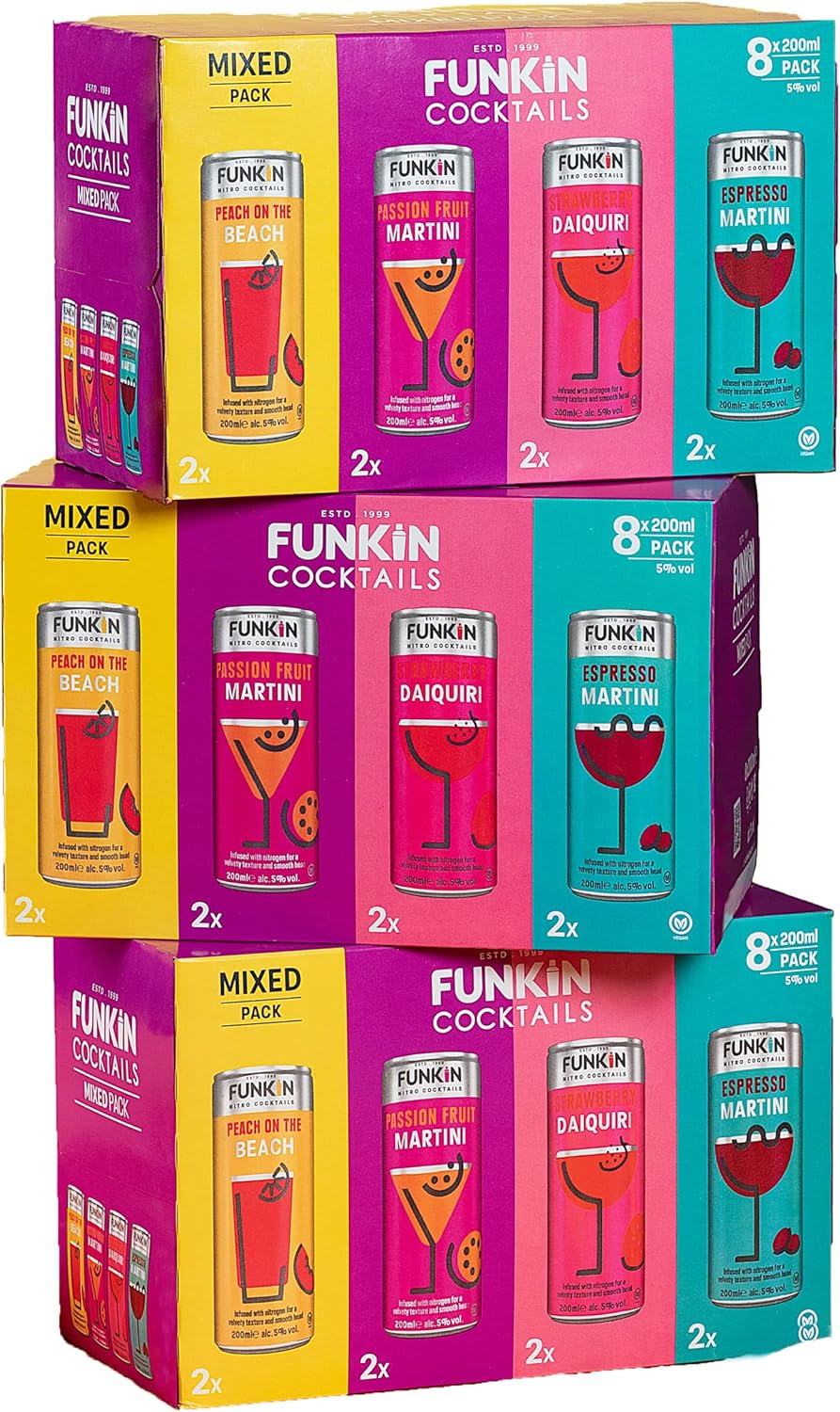 Funkin PreMixed Cocktail Cans Mixed Flavours (Case of 8 x 200ml) Premium Ready to Drink