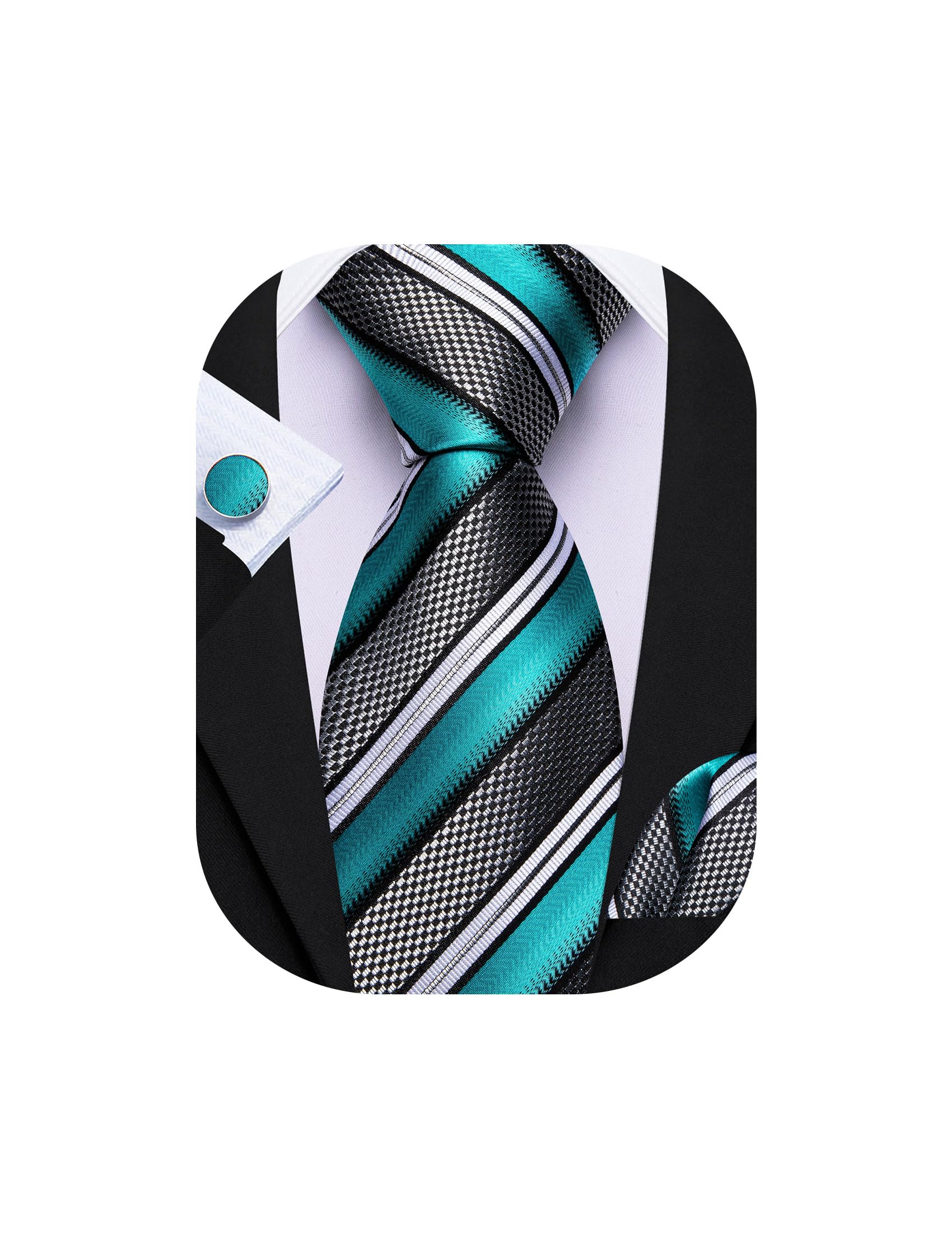 Barry.Wang Mens Tie Set Plaid Check Stripe Neckties Pocket Square Cufflinks | Woven Classic,Formal/Casual Men's Necktie,Luxury,Business,Wedding,Party,Prom,Graduation