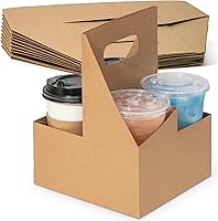 FMP Brands 4-Cup Kraft Paperboard Drink Carrier with Handle, 25 Pack - Secure Holder for 12-30oz Hot/Cold To-Go Cups