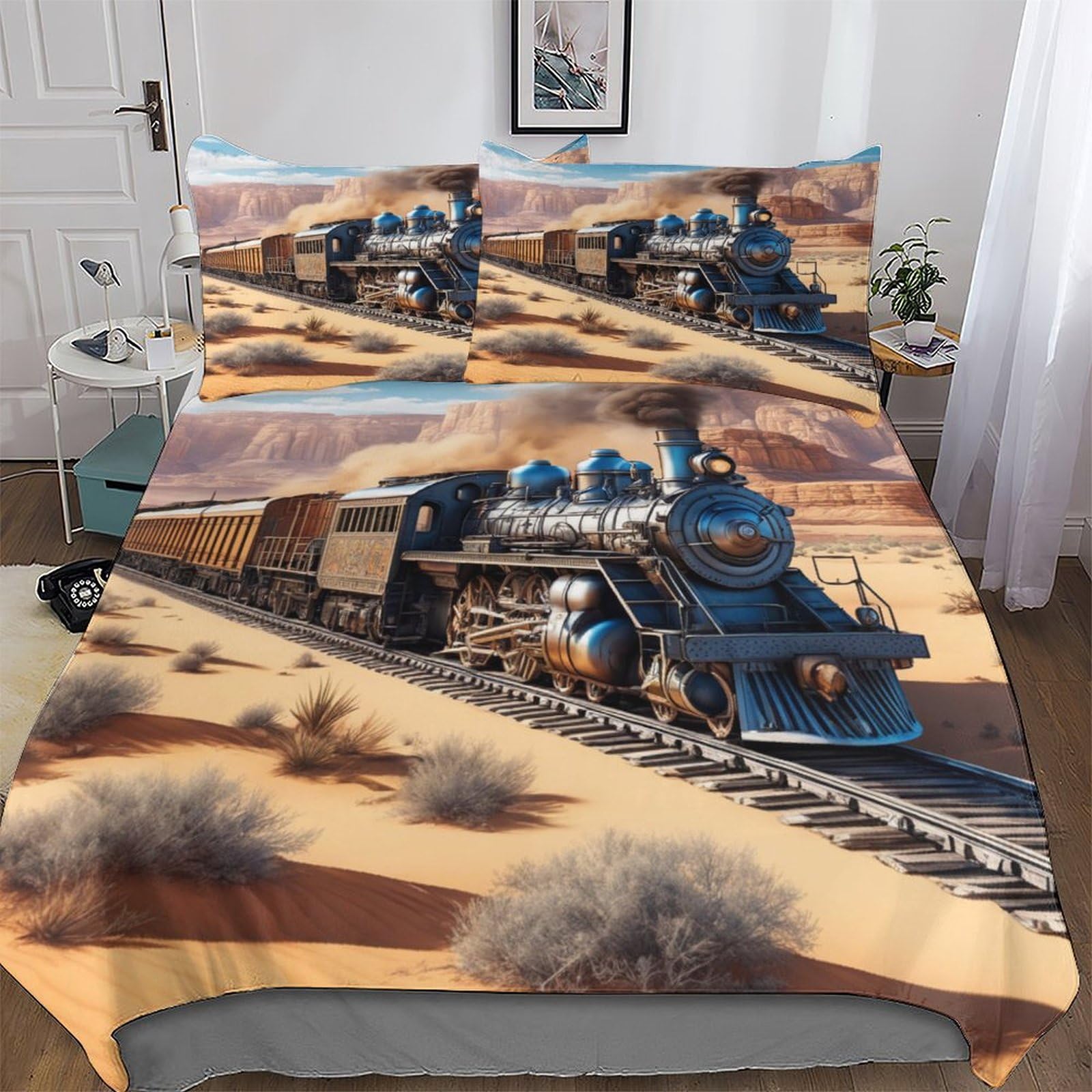 Housse de couette train rétro pour chambre style industriel
