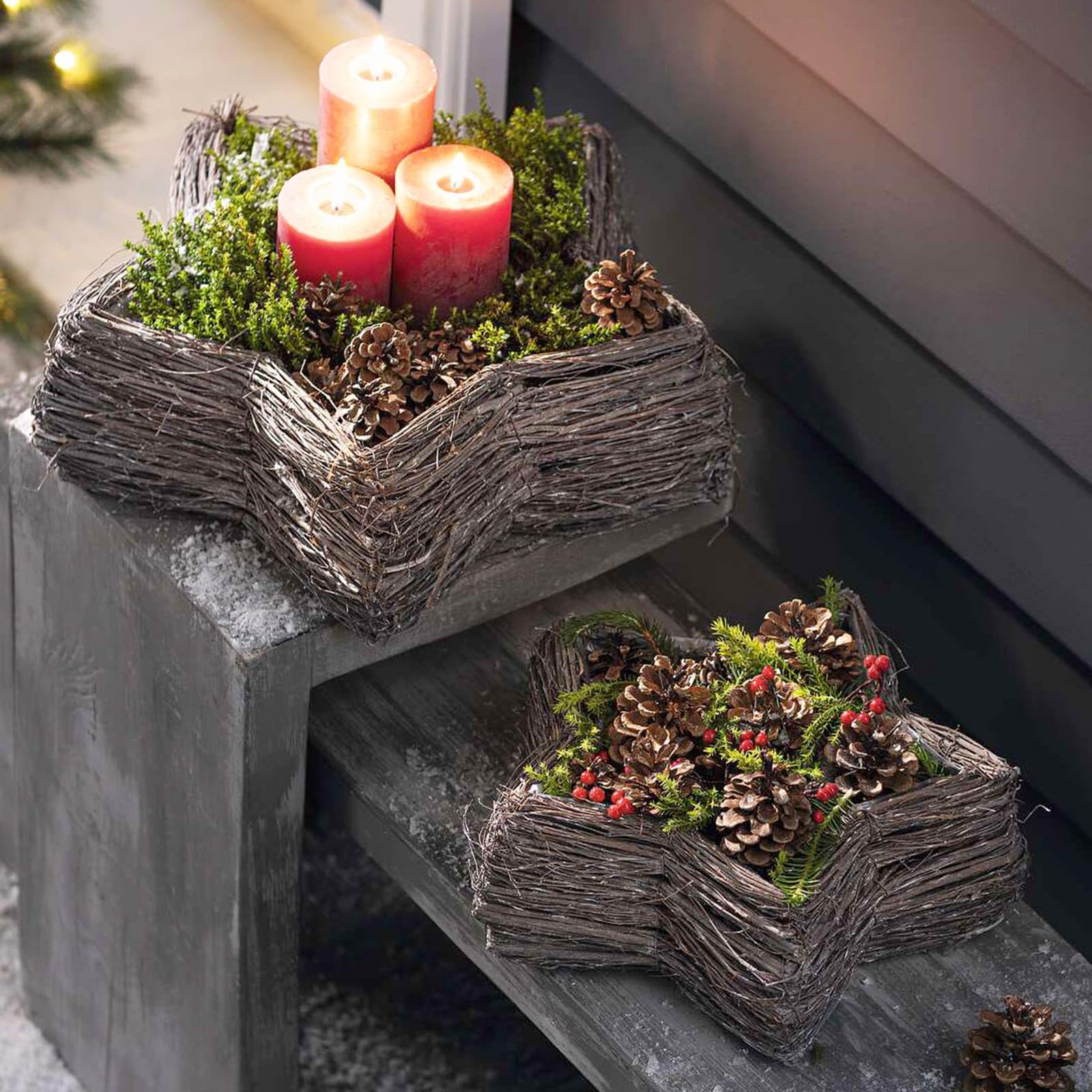 Dekoleidenschaft Lot de 2 paniers à plantes en forme d'étoile - Diamètre : 30 + 40 cm - Pot de fleurs fait à la main - Panier pour plantation