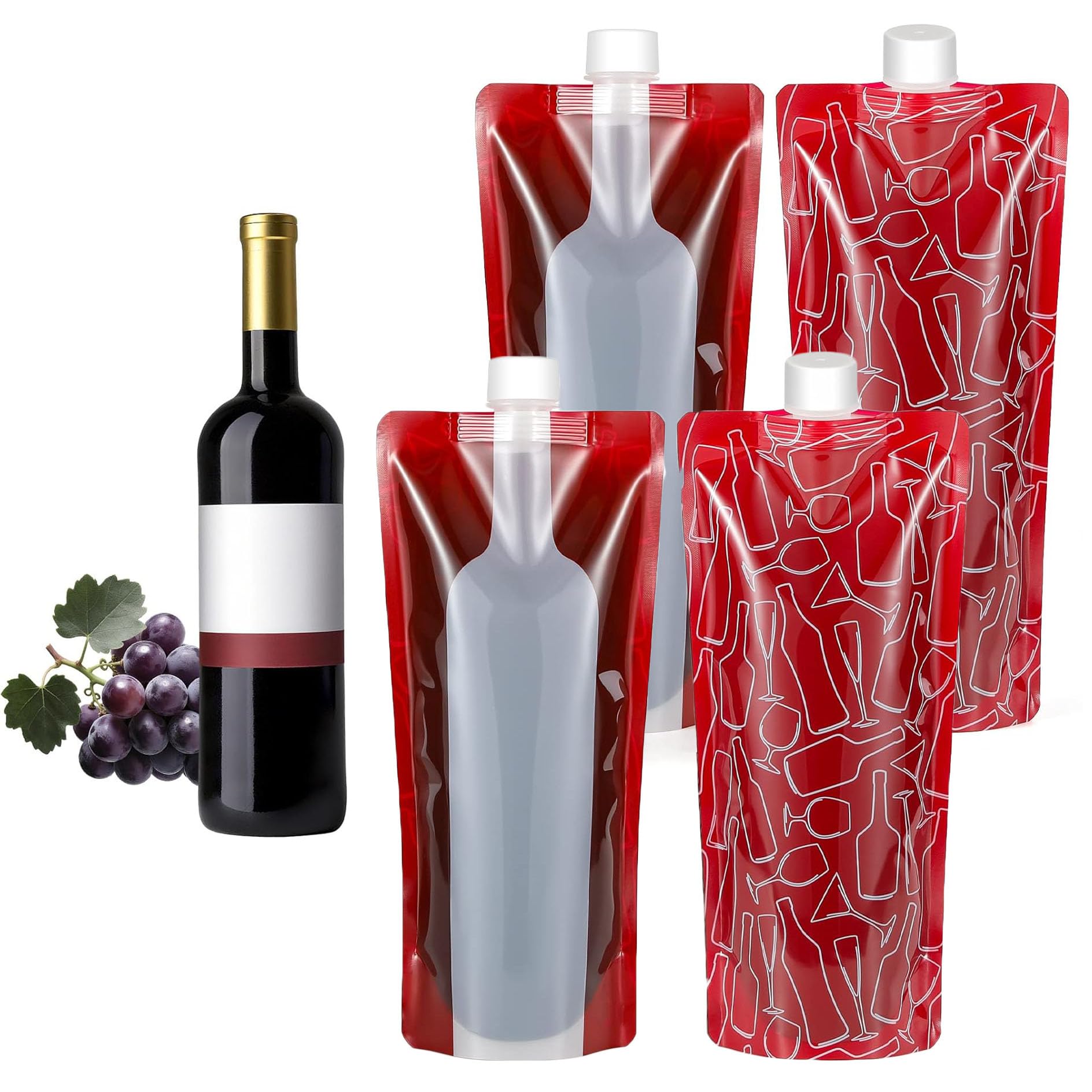 TGYIMENG 4 Pack Foldable Wine Bag 750ml Portable Drink Pouches Plastic Water Bottle Wine to Go Bag Reusable Plastic Wine Bottle Liquid Leak Proof Flask Holder for Wine Liquor Beverages