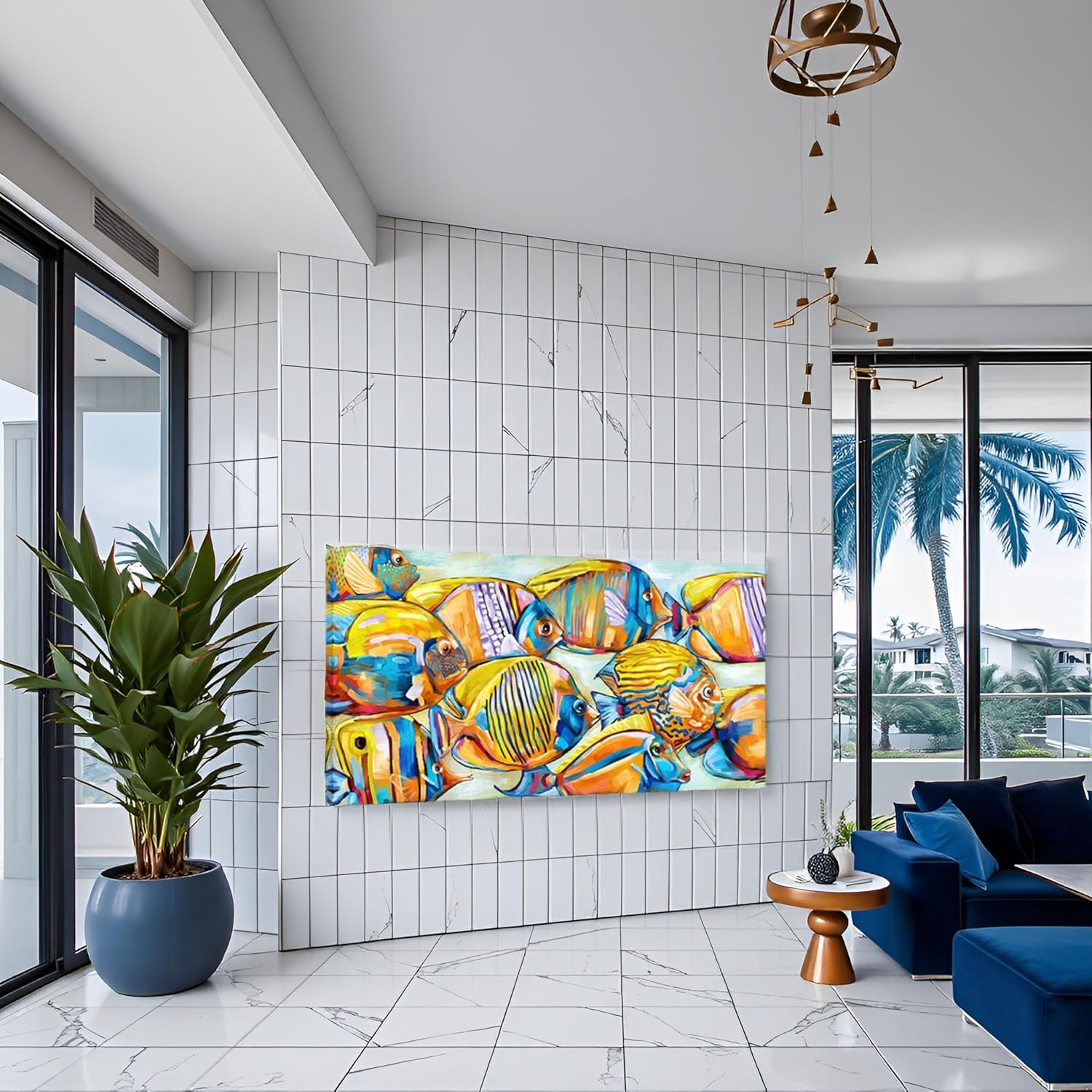 LevvArts Tropical Fish Wall Art Paintings Colorful Abstract Sea Animal Fish Pictures on Canvas Modern Home Living Room Bedroom Decor 24"x48"
