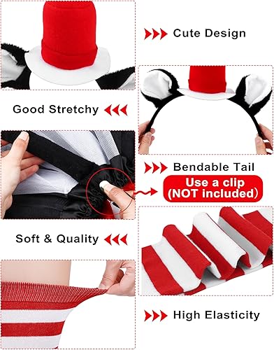 Miniatura 4 de SOMSOC Falda tutú de tul para niñas, conjunto de disfraz para niñas, diadema de lazo, medias a rayas, disfraz de gato para fiesta de Halloween,