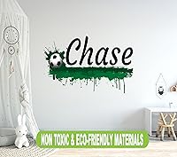 Vista 4 de Calcomanía de pared personalizada con nombre de fútbol, calcomanías de pared de pelota de fútbol con nombre personalizado para habitación de niños