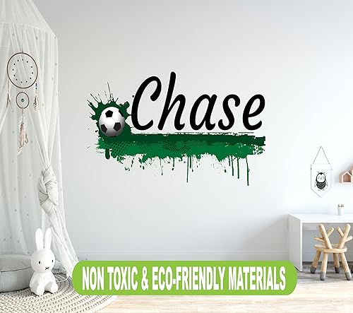 Miniatura 4 de Calcomanía de pared personalizada con nombre de fútbol, calcomanías de pared de pelota de fútbol con nombre personalizado para habitación de niños,