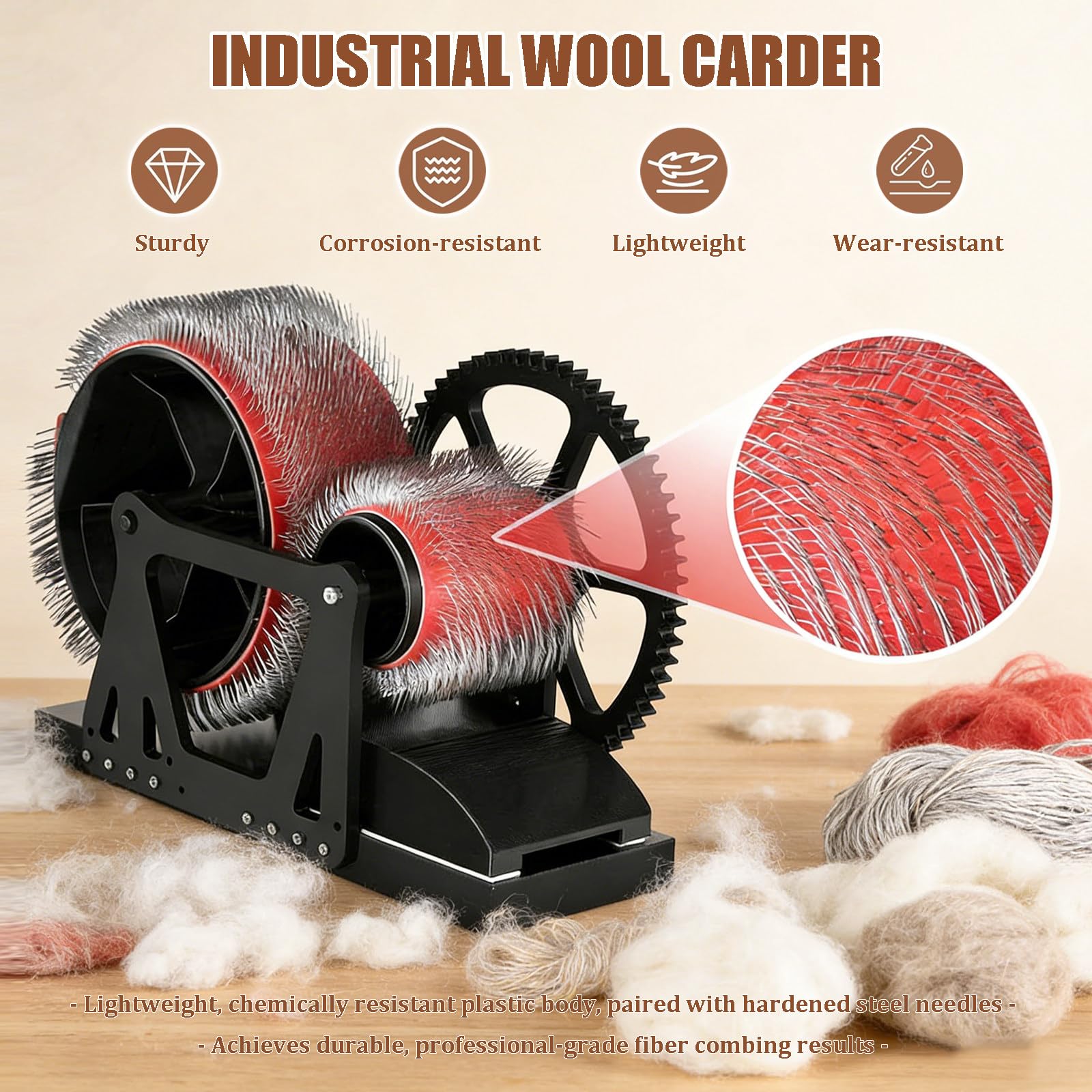 Machine À Feutrer – Cardeuse À Tambour Pour Laine Pour Carder La Laine, Les Poils De Chien & La Fibre D'alpaga - asAiguilles En Acier, Brosse, Poinçon & Pinces Pour Projets De Feutrage DIY Black